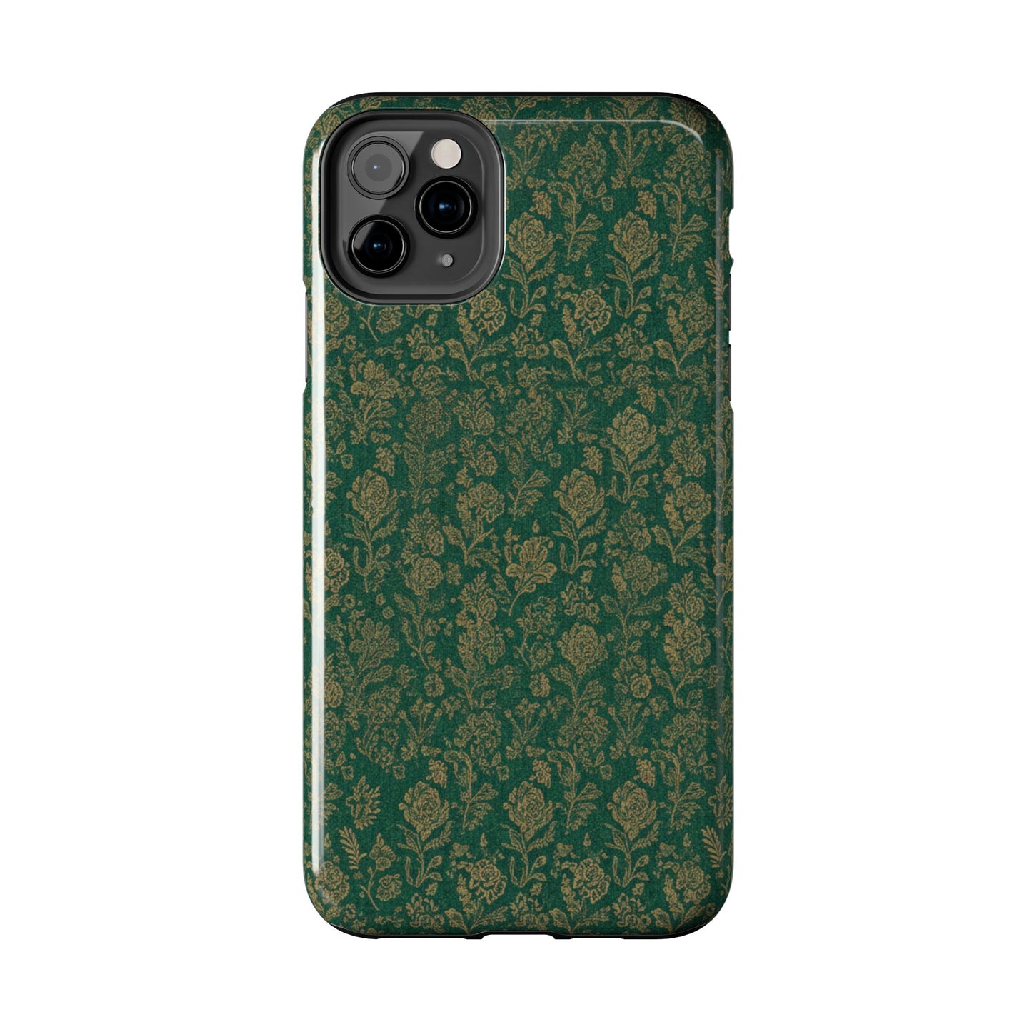 Vintage Floral Tough Phone Case — Green Damask Protective Cover