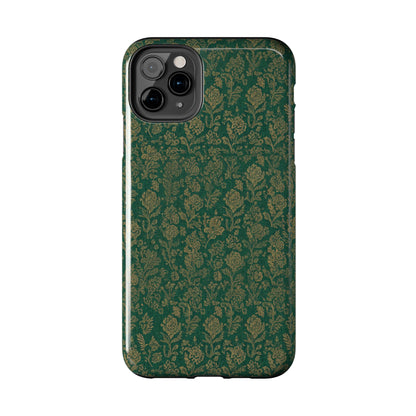 Vintage Floral Tough Phone Case — Green Damask Protective Cover
