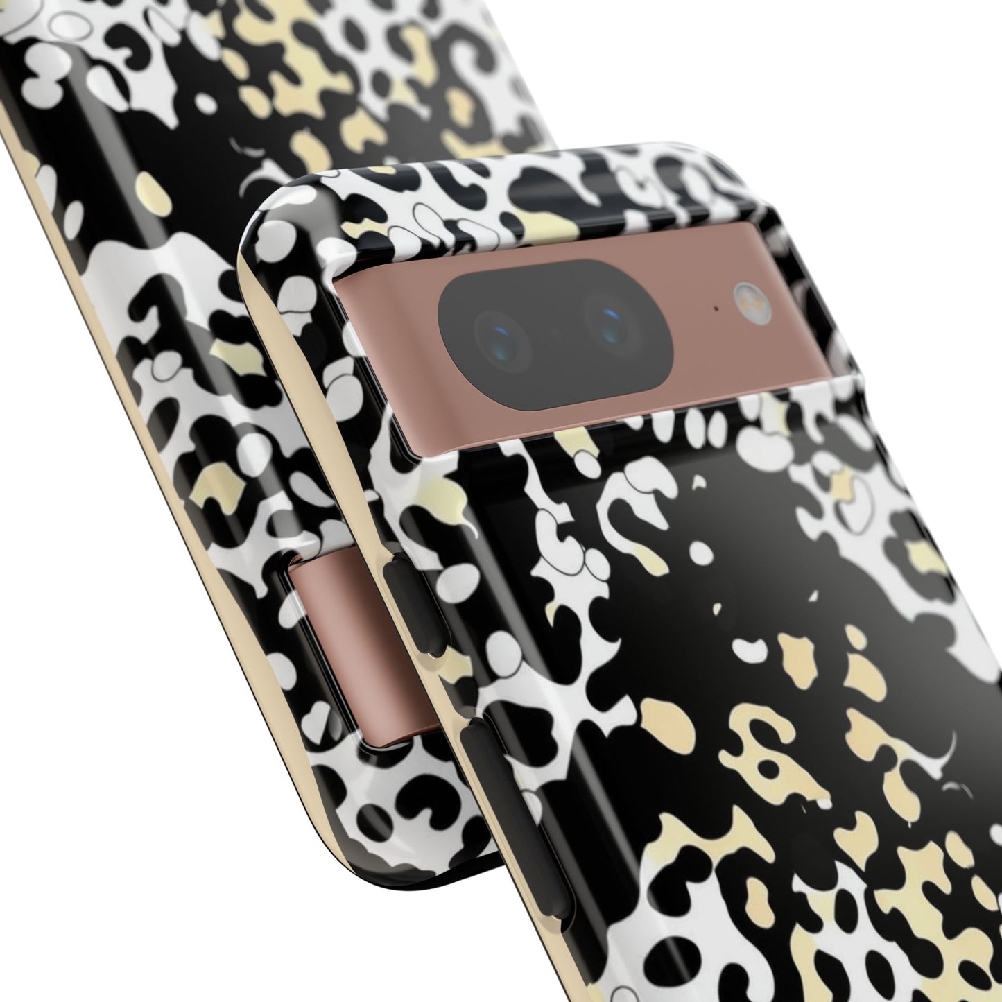 Leopard Splash Tough Phone Case — Black & Cream Animal Print Protective Cover