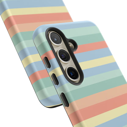 Pastel Striped Phone Case — Retro Horizontal Multi-Color Tough Case