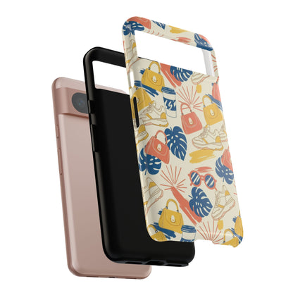 Tough Cases: Retro Summer Pattern Phone Case – Sunglasses, Sneakers & Tropical Leaves
