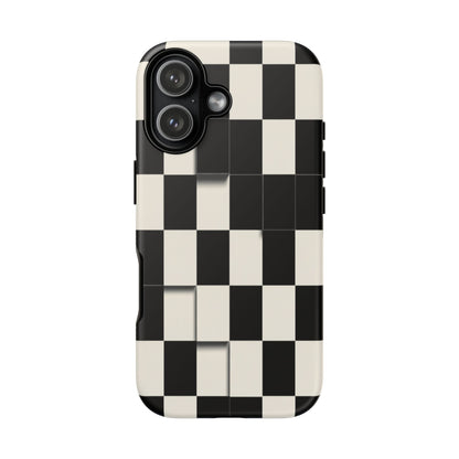 Checkerboard Tough Phone Case — Classic Black & Cream Grid Protective Cover