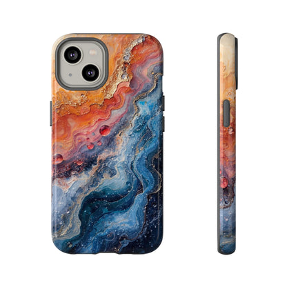Marbled Galaxy Tough Phone Case — Abstract Blue & Coral Protective Cover