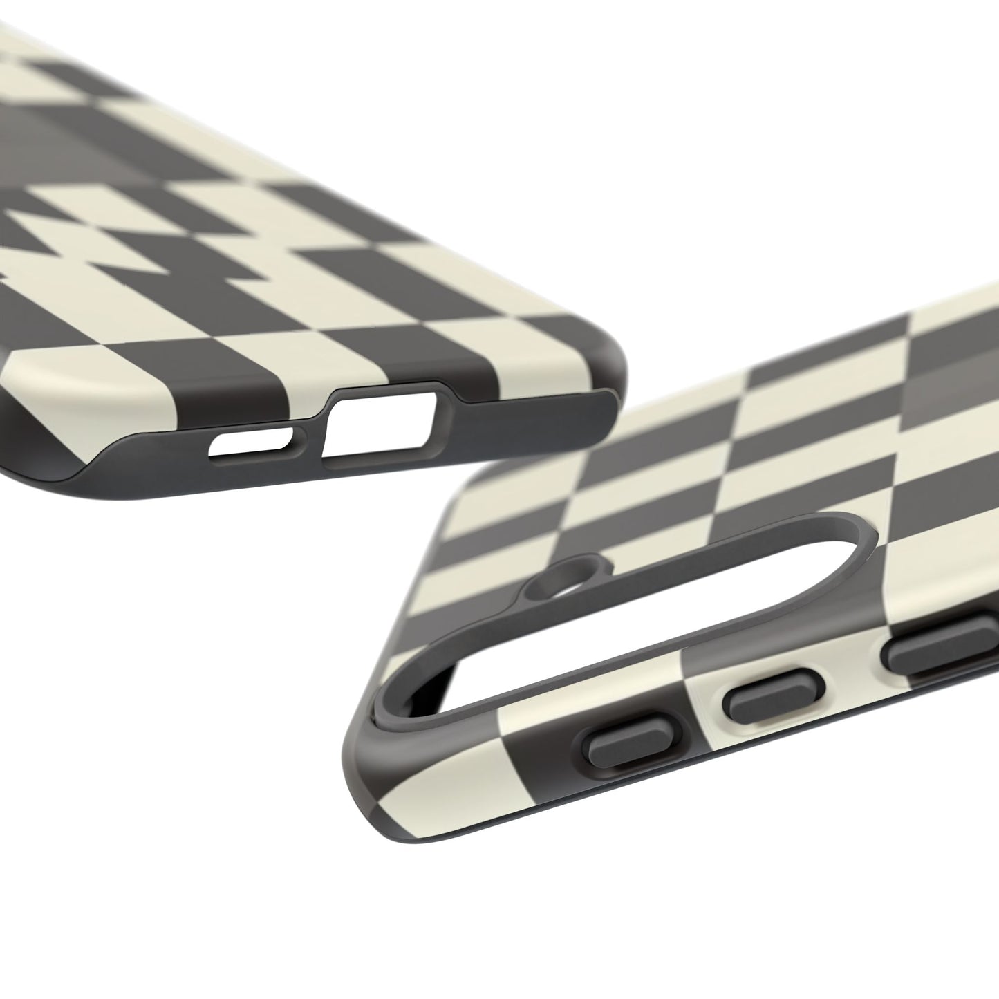 Checkerboard Wave Phone Case — Black & Cream Graphic Tough Case
