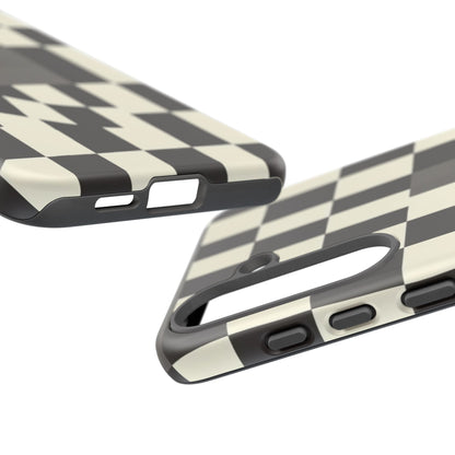 Checkerboard Wave Phone Case — Black & Cream Graphic Tough Case