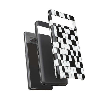 Crossword Grid Phone Case — Black & White Puzzle Pattern Tough Phone Cover