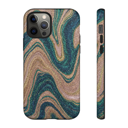 Marbled Teal & Gold Phone Case — Glitter Swirl Tough Case