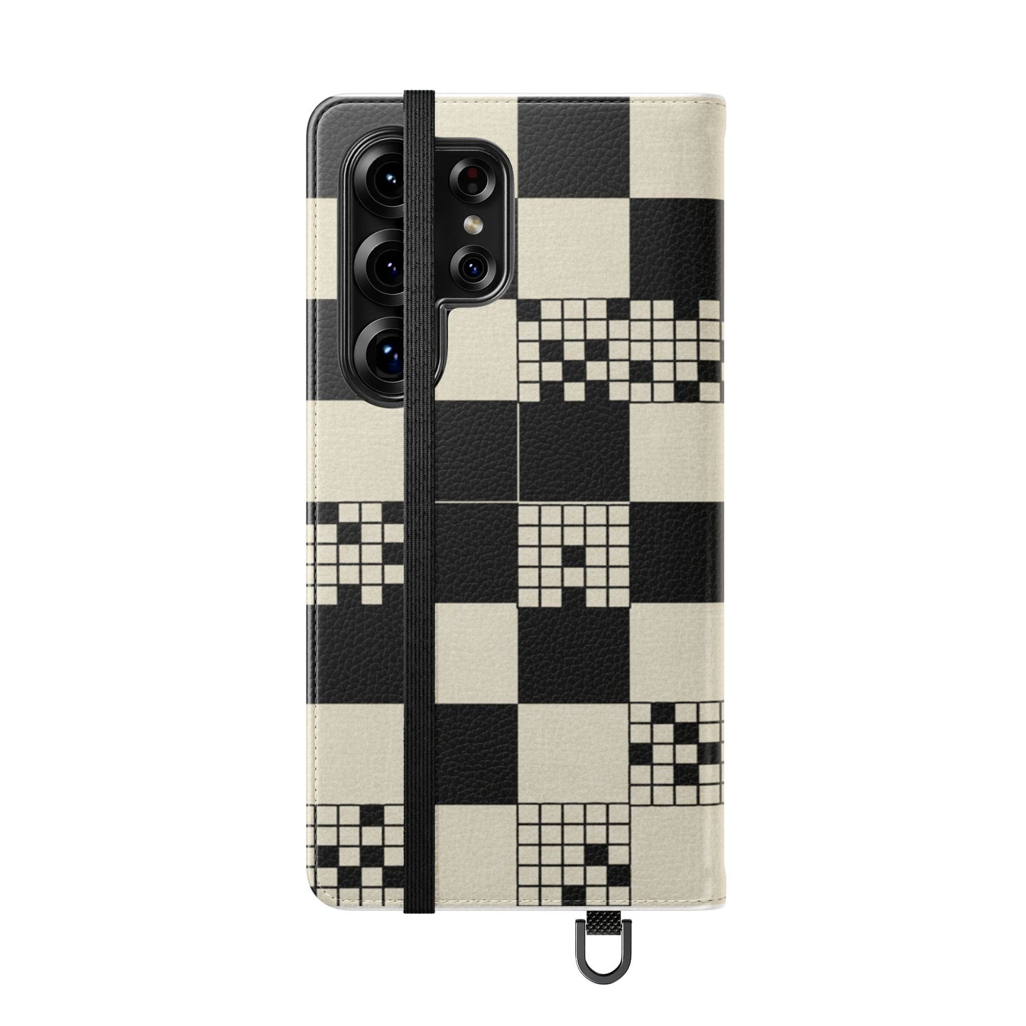Checkerboard Flip Phone Case – Retro Black & Cream Geometric Wallet Case