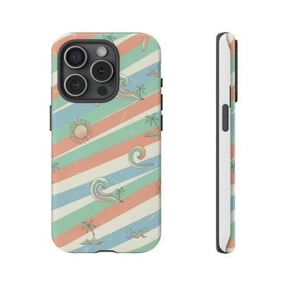 Surf Stripe Tough Phone Case — Retro Beach Waves Pattern