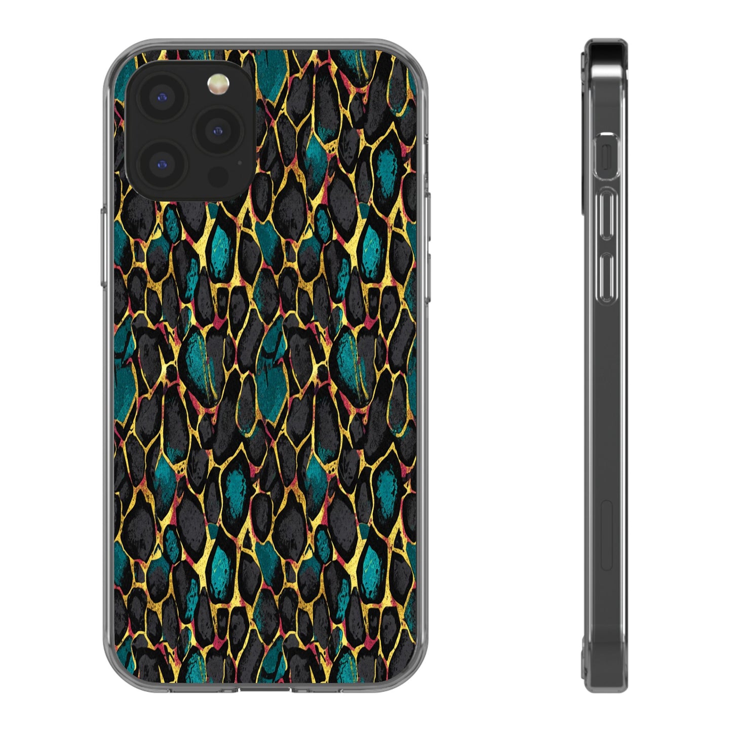 Teal Gold Leopard Clear Phone Case