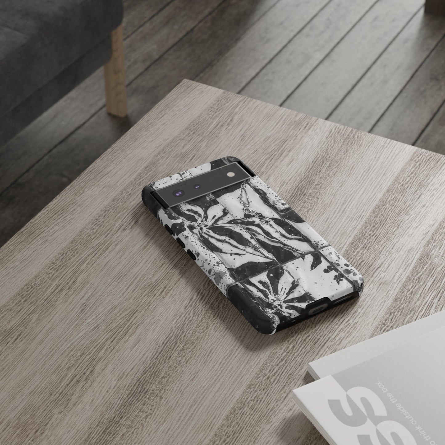 Monochrome Tile Floral Tough Phone Case