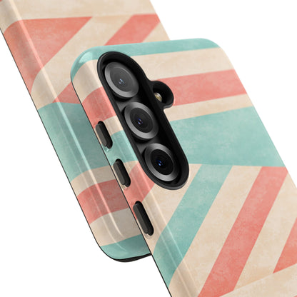 Pastel Stripes Tough Phone Case – Retro Coral & Teal Protective Cover