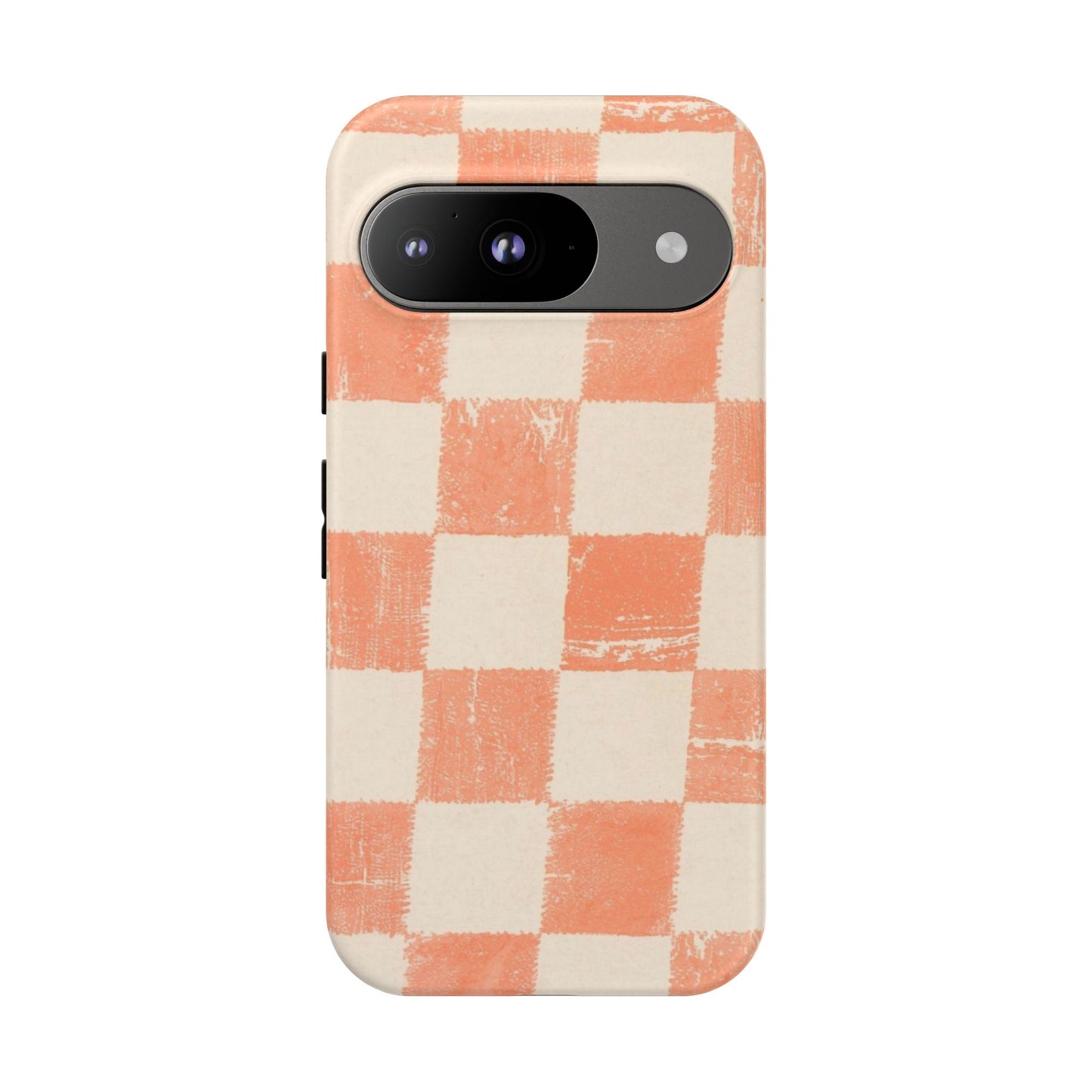 Peach Checkerboard Tough Phone Case — Retro Distressed Grid Design