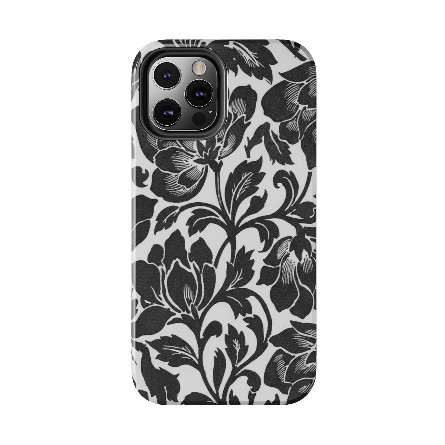 Tough Phone Case — Black & White Vintage Floral Protective Cover