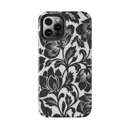 Tough Phone Case — Black & White Vintage Floral Protective Cover
