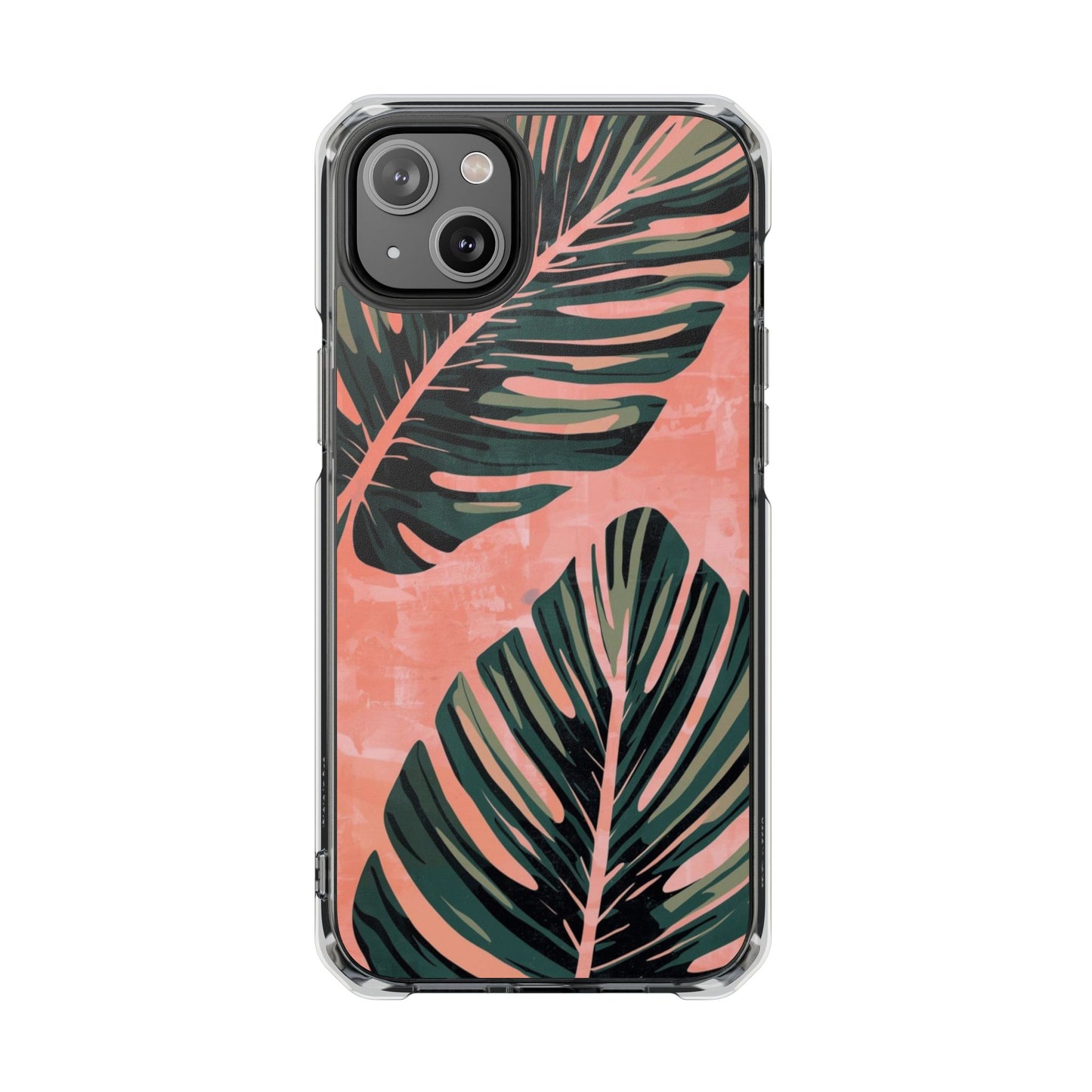 Clear Impact Phone Case — Tropical Palm Leaf Design (Magnetic Compatible)