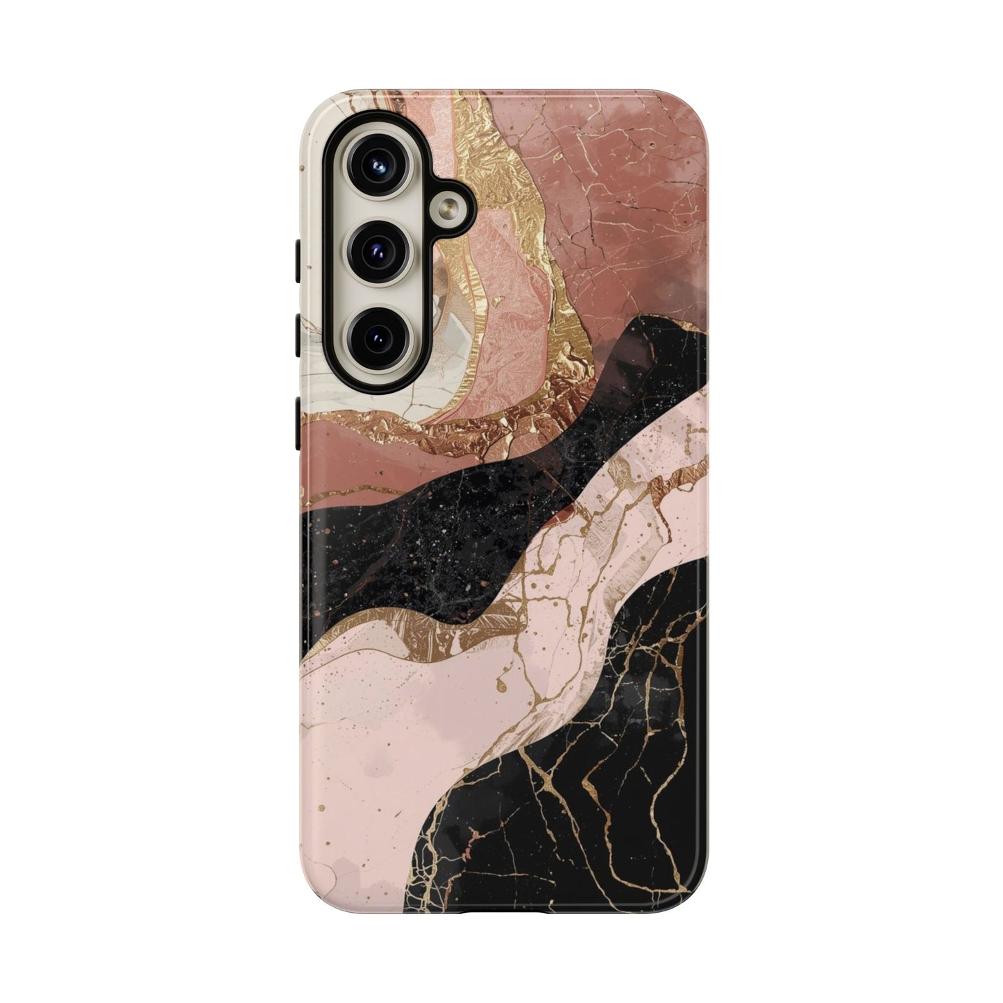Marbled Rose Gold Phone Case — Abstract Pink & Black Protective Tough Case