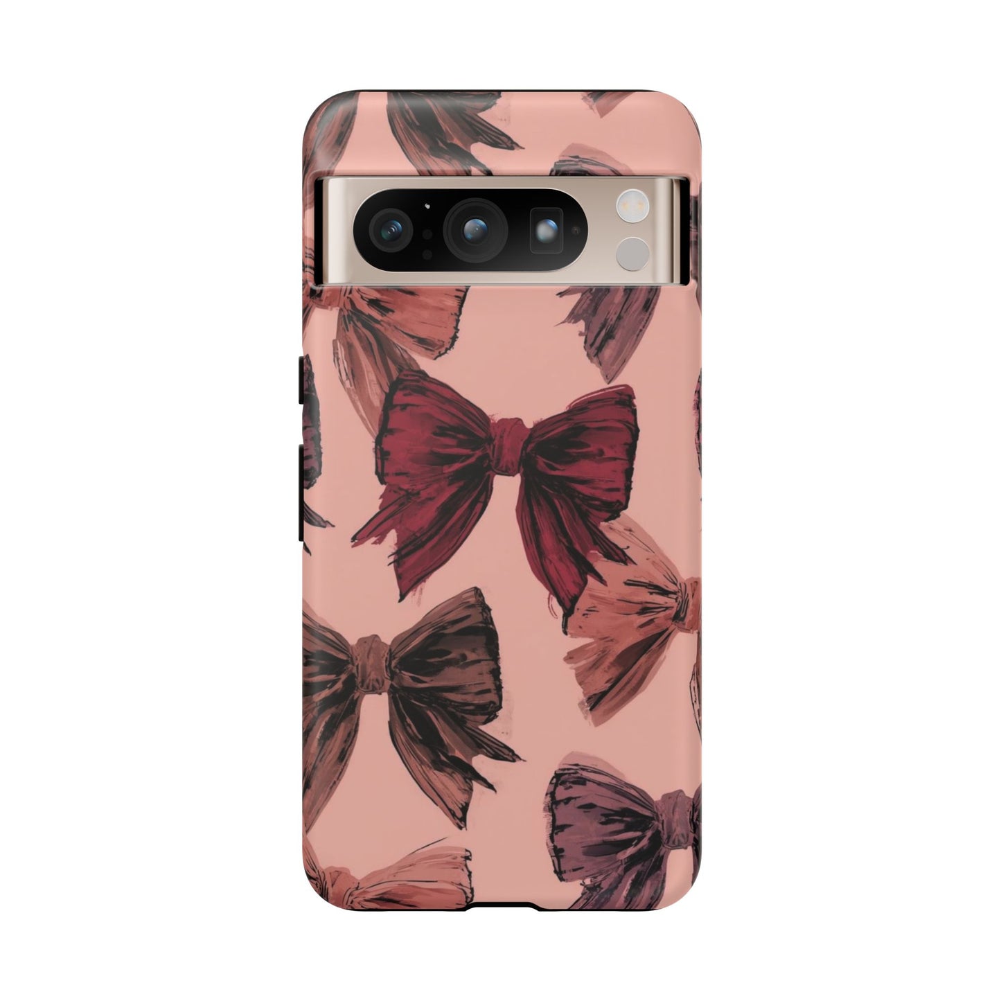 Bow Pattern Tough Phone Case — Pink Watercolor Bows Protective iPhone Cover