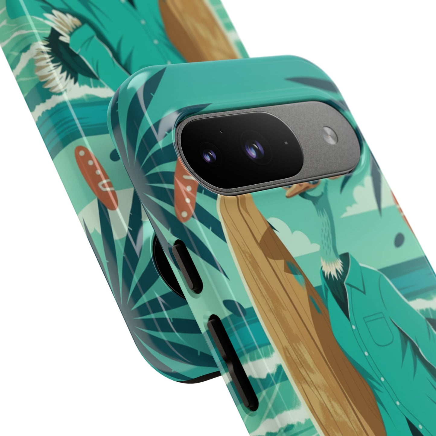 Phone Case — Retro Dressed Seagull Surfing Beach Illustration