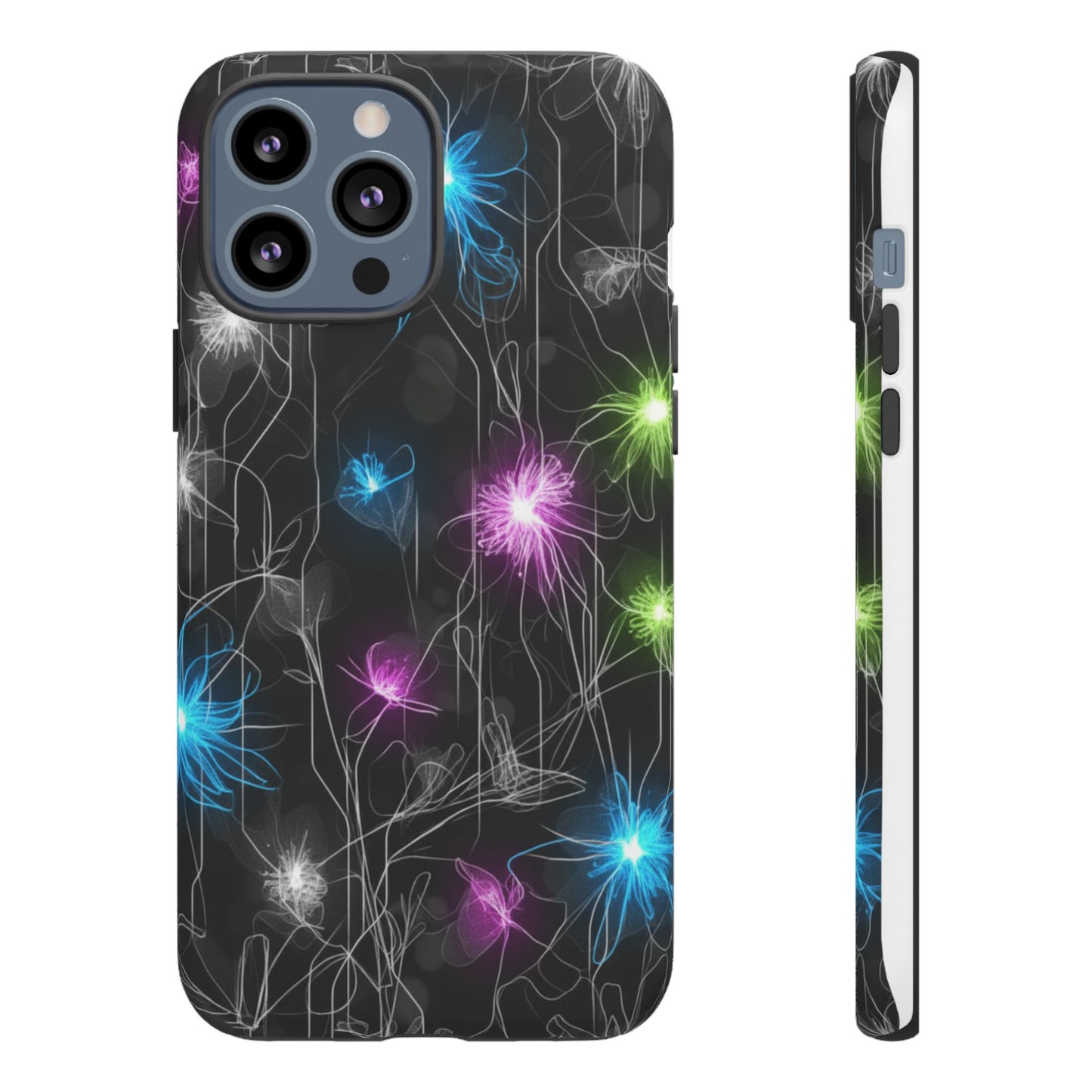 Neon Floral Tough Phone Case — Glow Flower Protective iPhone Cover