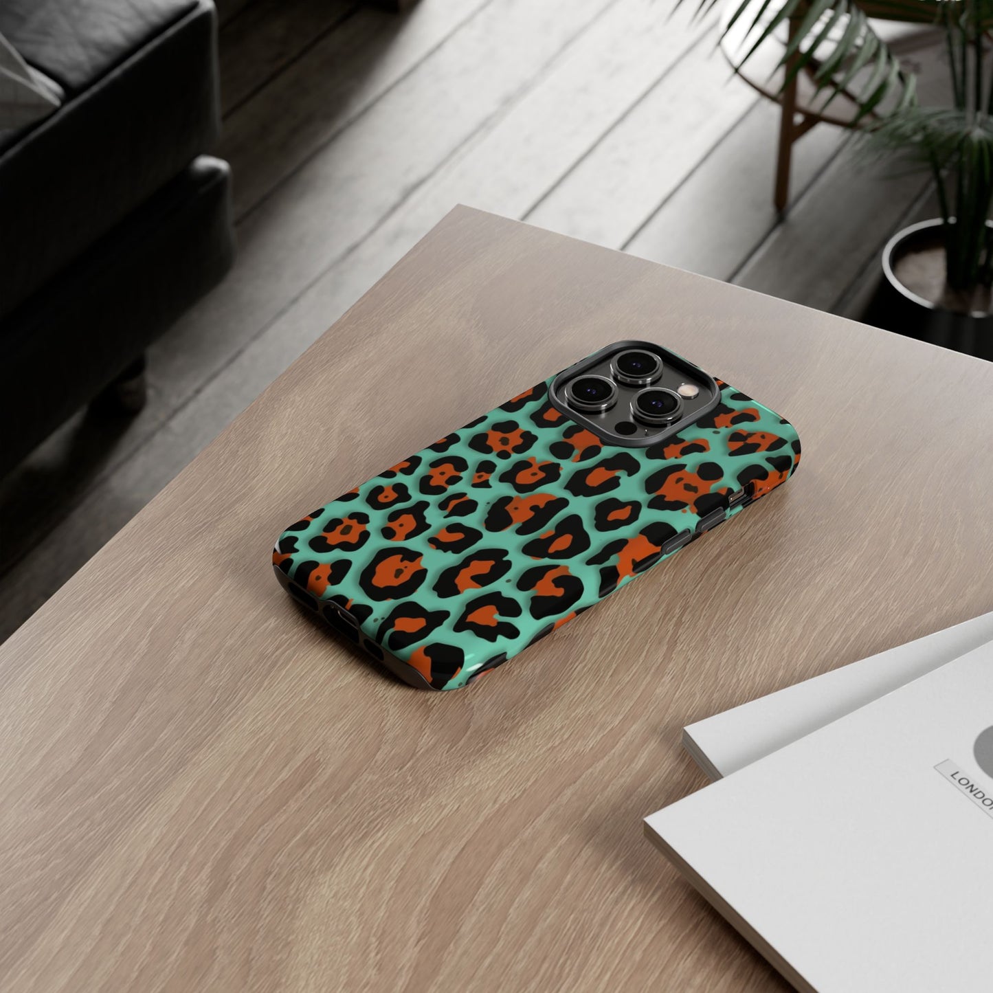 Teal & Rust Leopard Phone Case — Tough Protective Animal Print