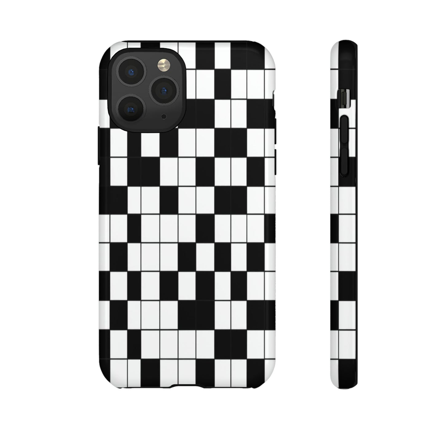 Crossword Grid Phone Case — Black & White Puzzle Pattern Tough Phone Cover