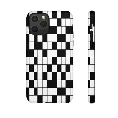 Crossword Grid Phone Case — Black & White Puzzle Pattern Tough Phone Cover