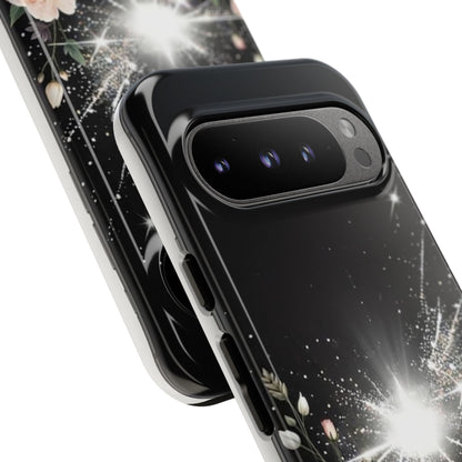 Floral Burst Phone Case — Protective Black Sparkle Design
