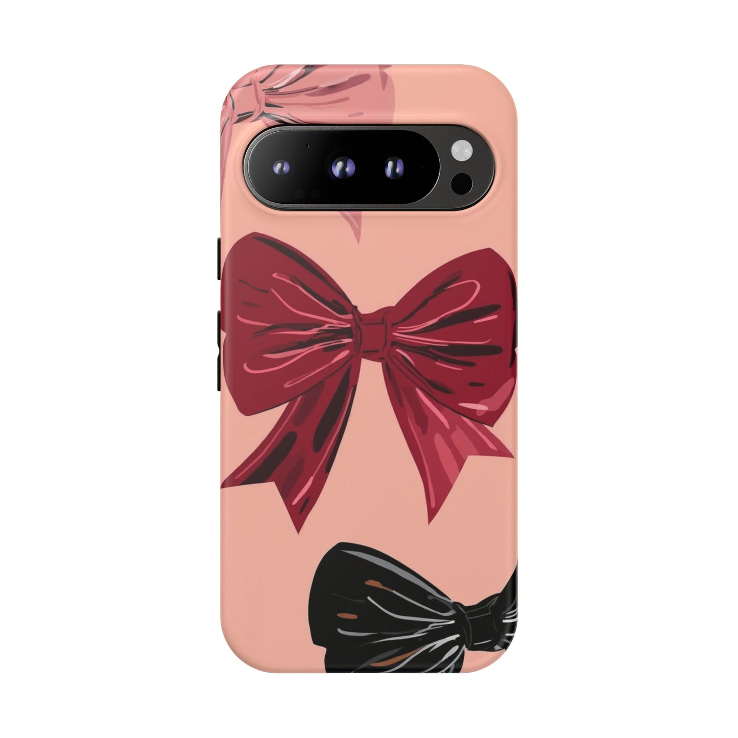 Bow Pattern Tough Phone Case — Pink, Red & Black Decorative Bows