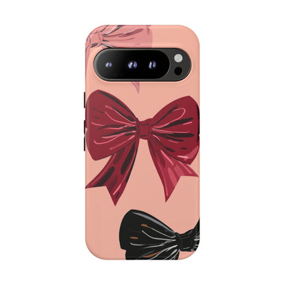 Bow Pattern Tough Phone Case — Pink, Red & Black Decorative Bows