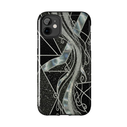 Geometry Tough Phone Case — Iridescent Ribbon on Black Celestial Background