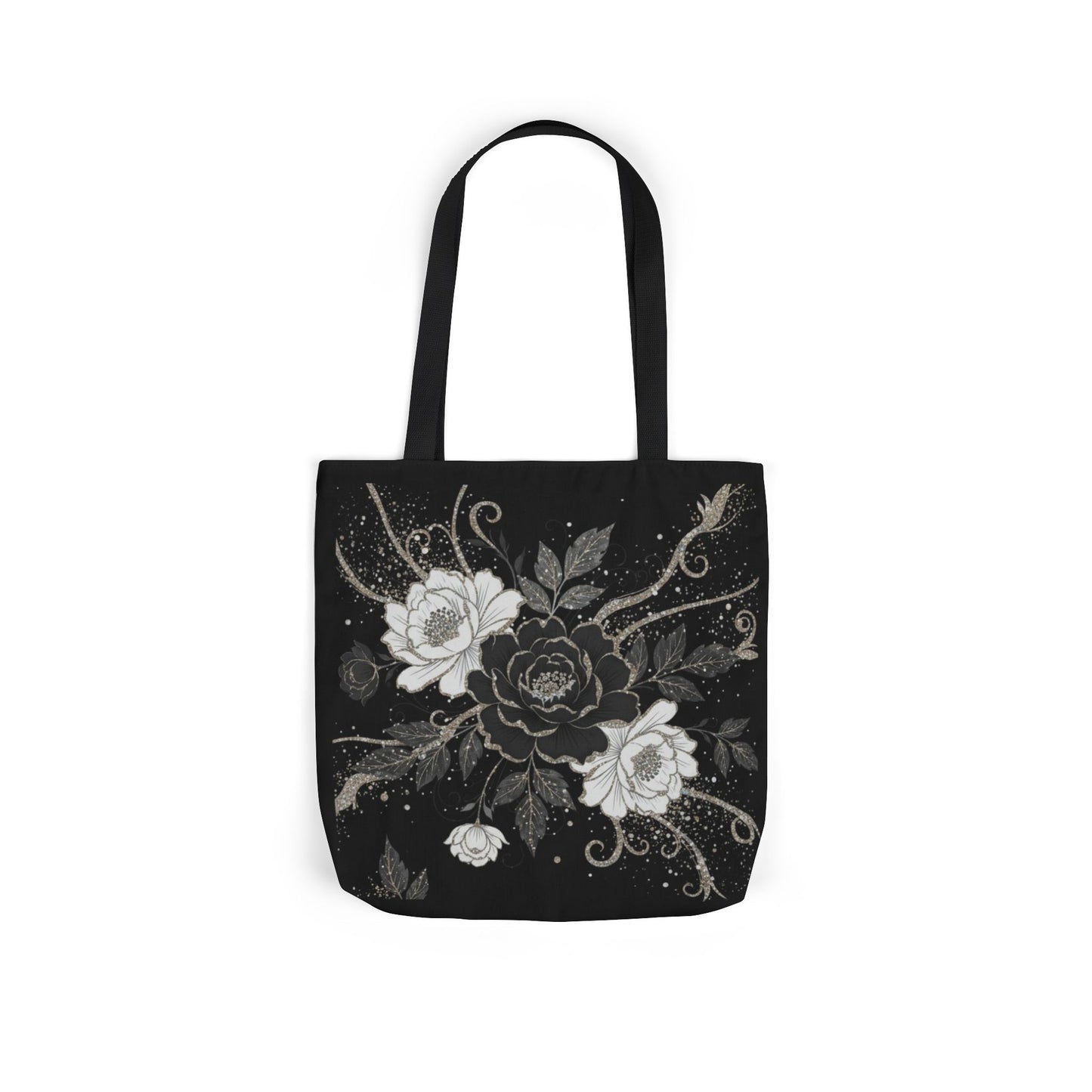 Floral Noir Canvas Tote — Black & White Rose Print