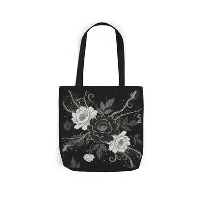Floral Noir Canvas Tote — Black & White Rose Print