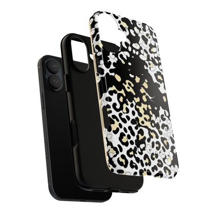 Leopard Splash Tough Phone Case — Black & Cream Animal Print Protective Cover