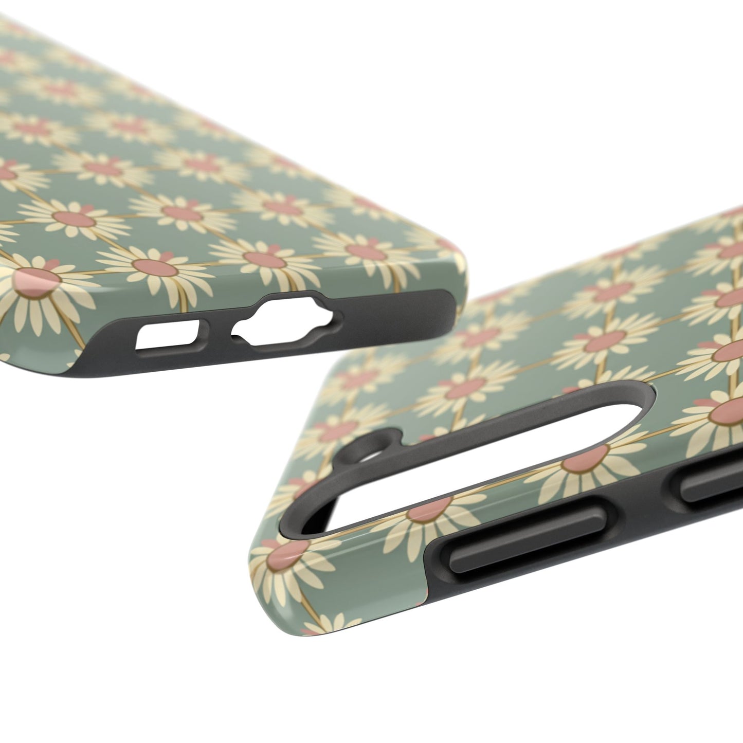 Daisy Pattern Tough Phone Case — Retro Floral Protective Cover