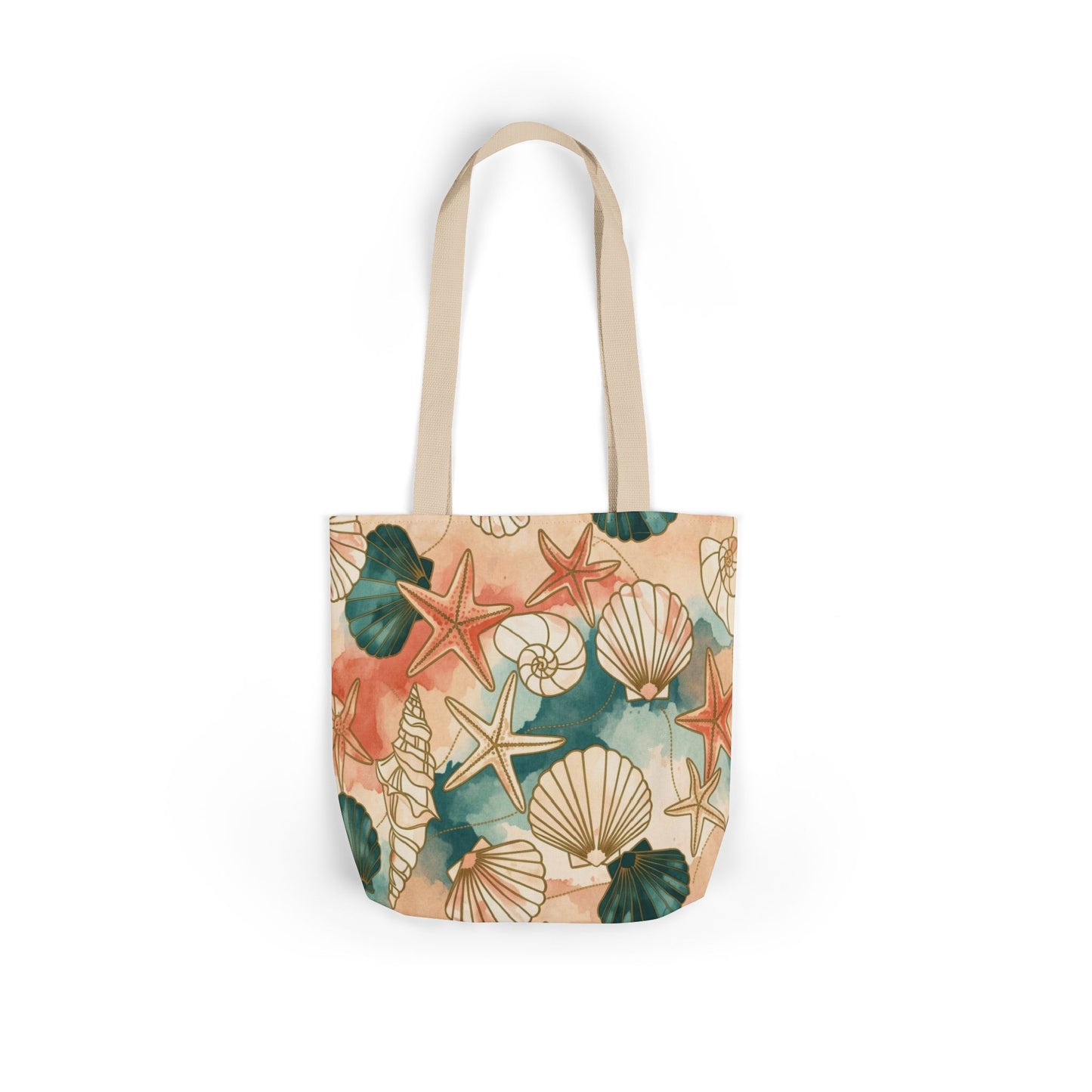 Seashells & Starfish Canvas Tote — Coastal Beach Pattern Tote Bag