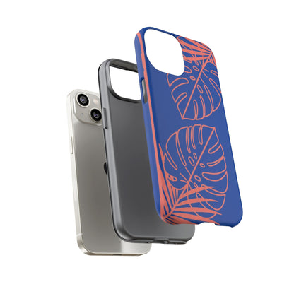 Tropical Monstera Phone Case — Blue & Coral Leaf Protective Cover
