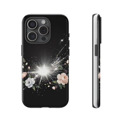 Floral Burst Phone Case — Protective Black Sparkle Design