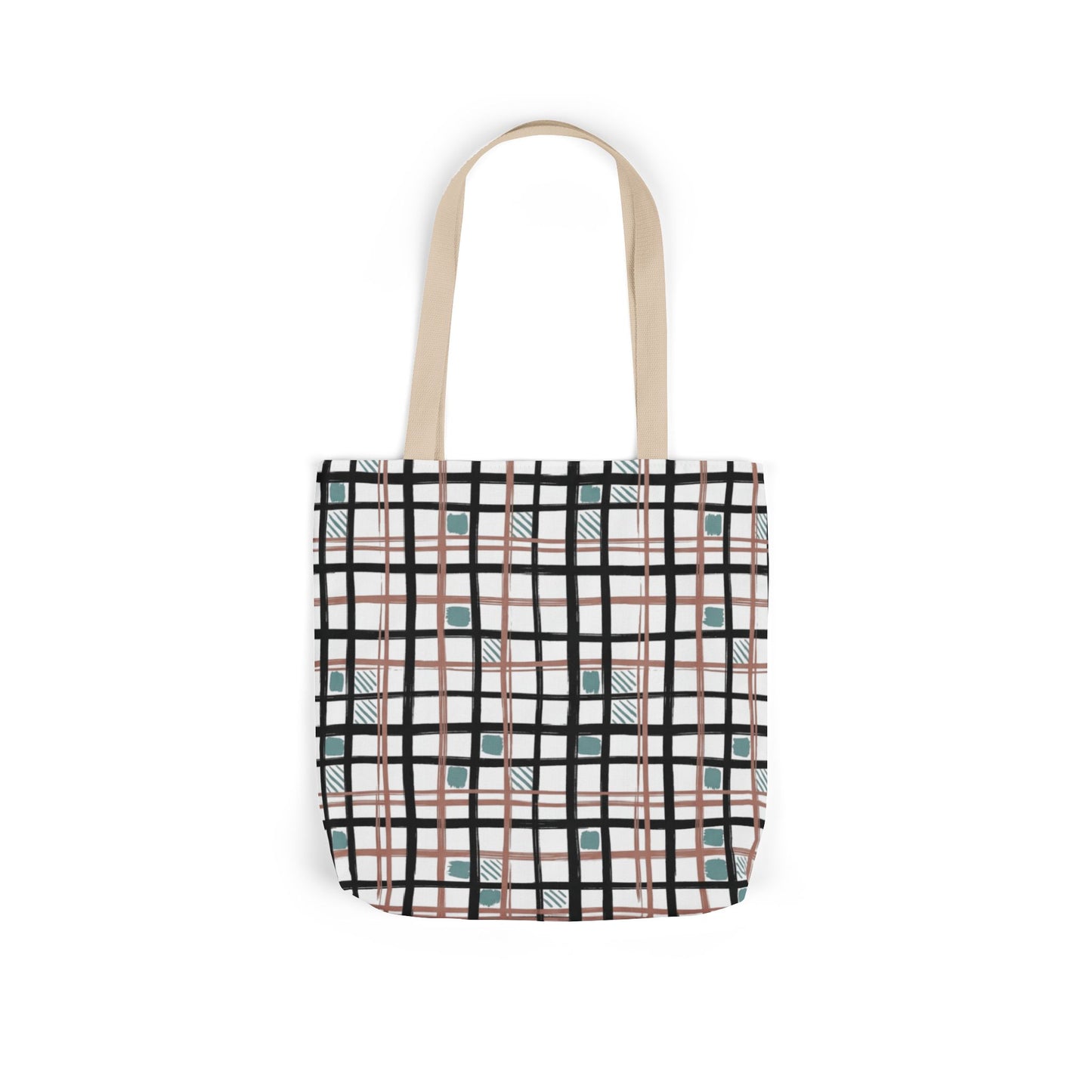 Checked Canvas Tote Bag with Color-Block Straps — Stylish Everyday Market Bag