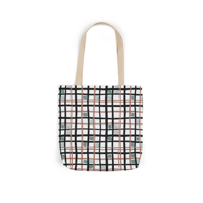 Checked Canvas Tote Bag with Color-Block Straps — Stylish Everyday Market Bag