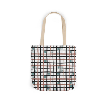 Copy of Checked Canvas Tote Bag with Color-Block Straps — Stylish Everyday Market Bag