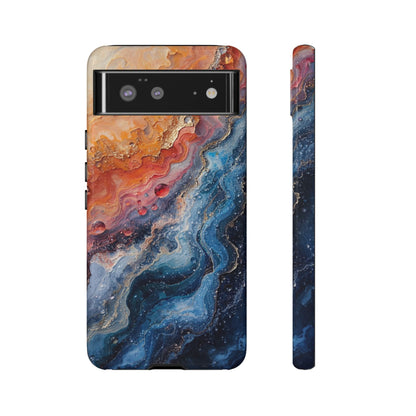 Marbled Galaxy Tough Phone Case — Abstract Blue & Coral Protective Cover