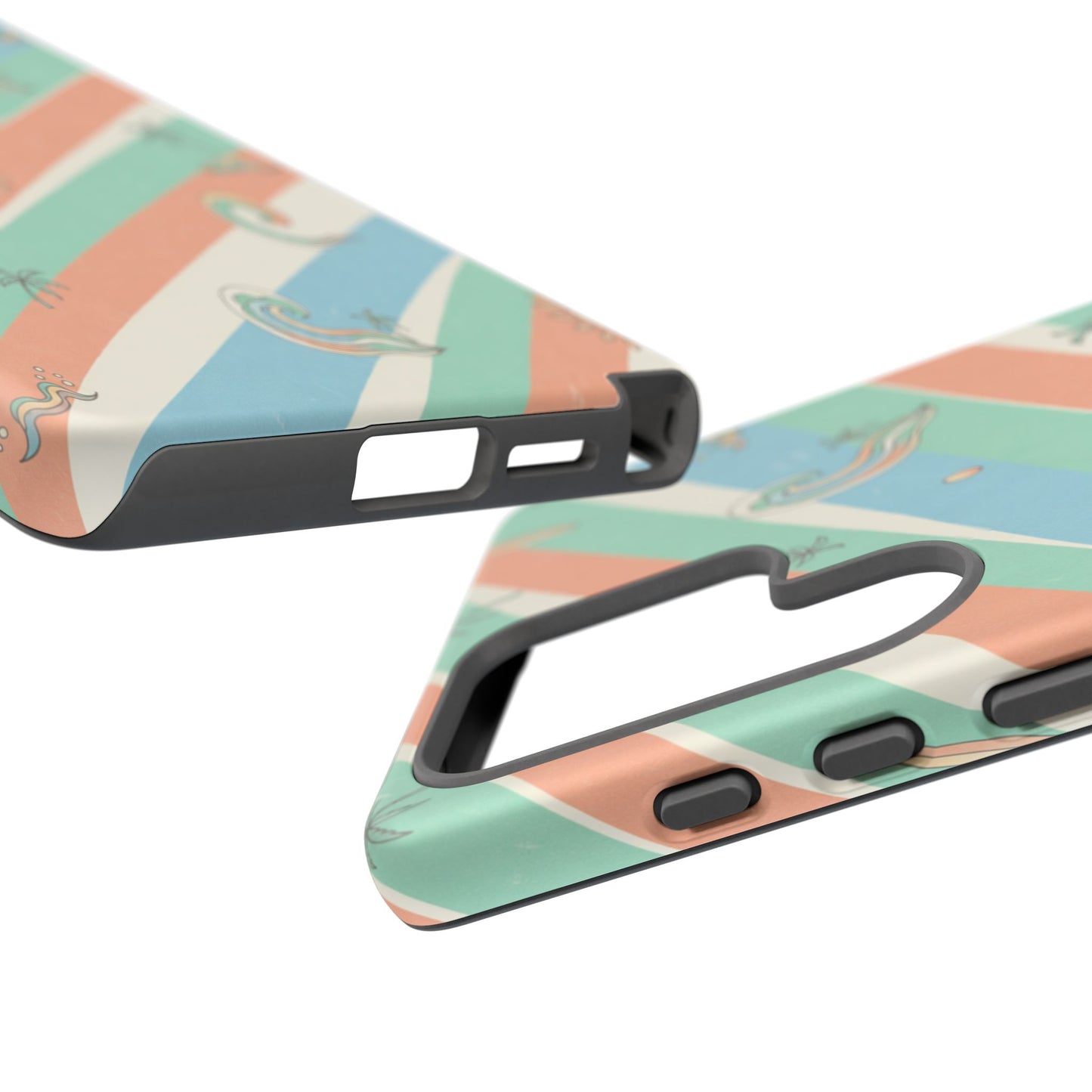 Retro Beach Stripes Phone Case — Sun, Waves & Palm Pattern Tough Case