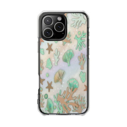 Clear Magnetic Phone Case — Iridescent Ocean Shells & Coral Design