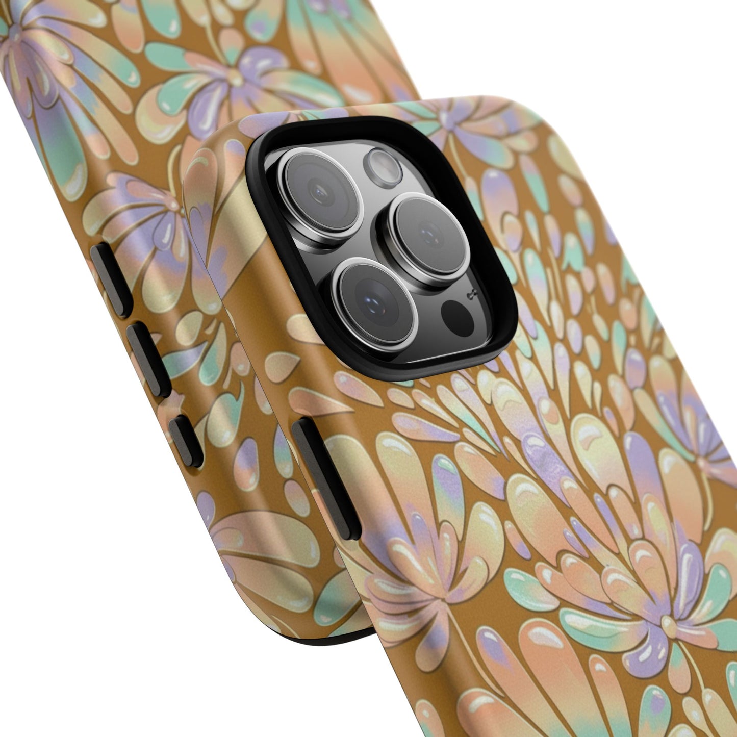 Floral Burst Tough Phone Case – Gold Pastel Botanical Protection