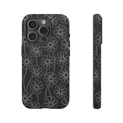 Floral Doodle Tough Phone Case — Black & Gray Daisy Pattern