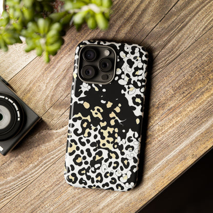 Leopard Splash Tough Phone Case — Black & Cream Animal Print Protective Cover