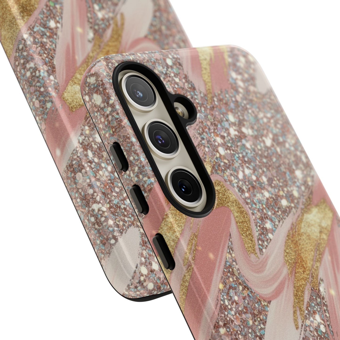 Glitter Blush Marble Phone Case — Pink Gold Swirl Tough Case