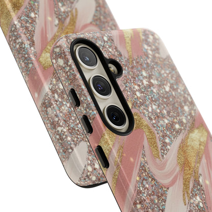 Glitter Blush Marble Phone Case — Pink Gold Swirl Tough Case