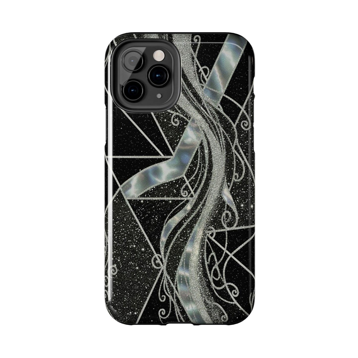 Geometry Tough Phone Case — Iridescent Ribbon on Black Celestial Background